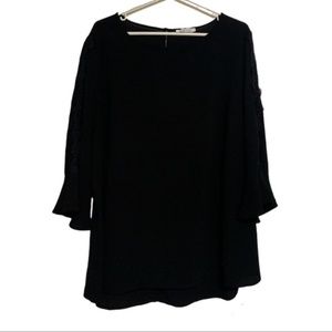 3/$30 Mandee Black bell 3/4 sleeve lace down sleeves semi sheer blouse